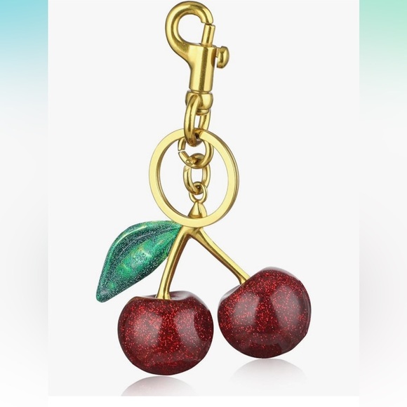 Cherry Keychain with Gold Hardware - Picture 1 of 3